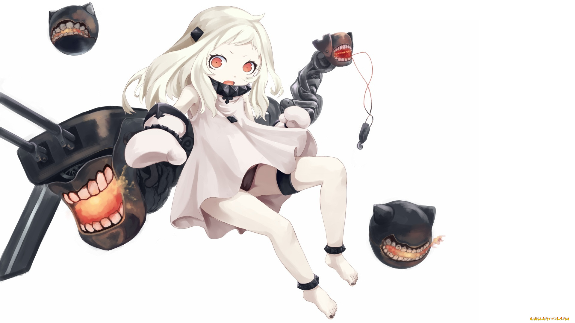 аниме, kantai, collection, девочка, арт, оружие, белый, фон, платье