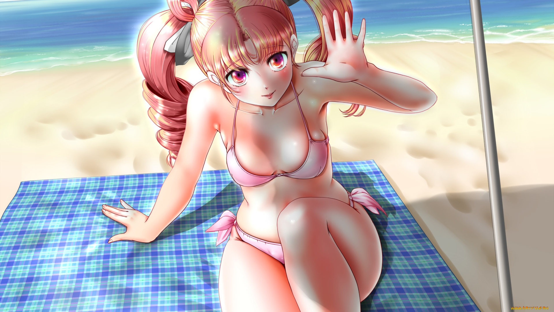 аниме, sailor, moon, art, bishoujo, senshi, sailor, moon, пляж, море, бикини, груди, жест, улыбка, взгляд, miharin, девушка, chibiusa