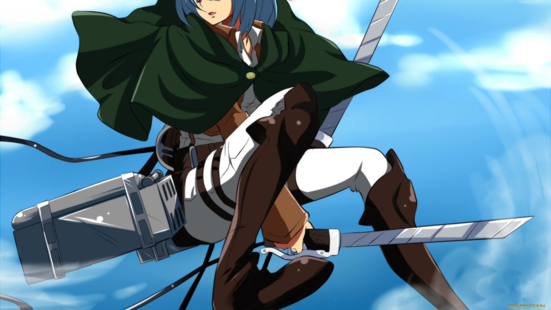 аниме, shingeki, no, kyojin, арт, атака, титанов, вторжение, гигантов, девушка, солдат, оружие