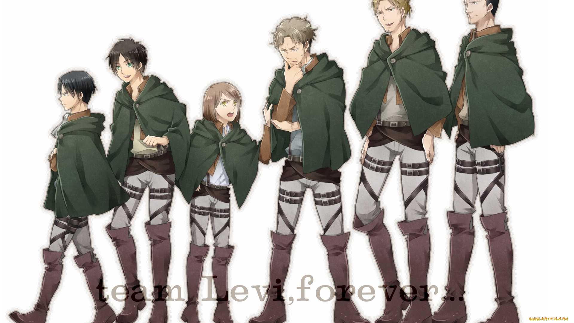 аниме, shingeki, no, kyojin, арт, белый, фон, levi, отряд, парни, девушка, атака, титанов