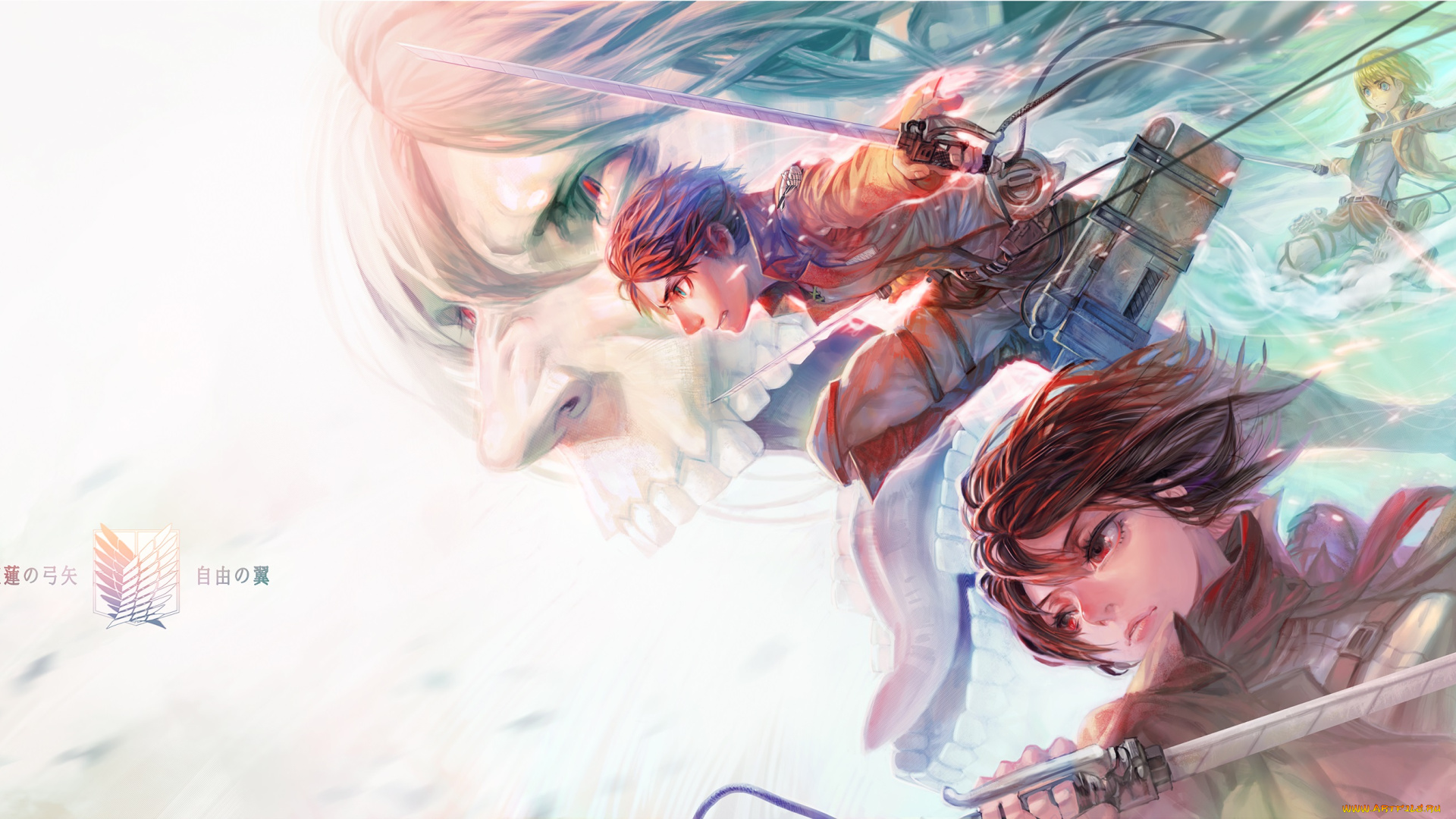 аниме, shingeki, no, kyojin, арт, eren, jaeger, mikasa, ackerman, armin, arlert