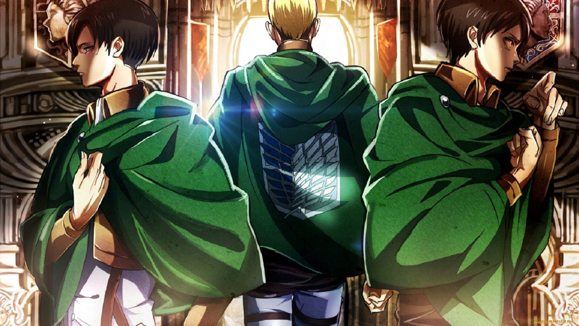 аниме, shingeki, no, kyojin, арт, персонажи, солдаты, оружие, атака, титанов, вторжение, гигантов, erwin, smith, rivaille, levi, eren, jaeger