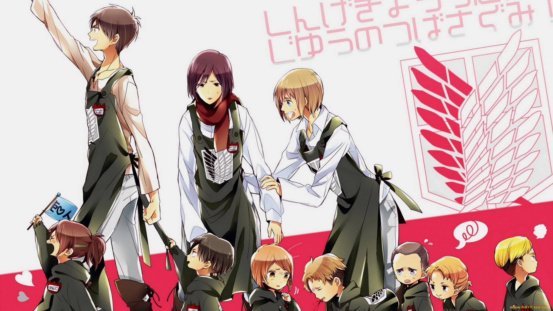 аниме, shingeki, no, kyojin, дети, armin, arlert, mikasa, ackerman, eren, jaeger, атака, титанов, арт, erwin, smith, levi, hanji, zoe, petra, ral
