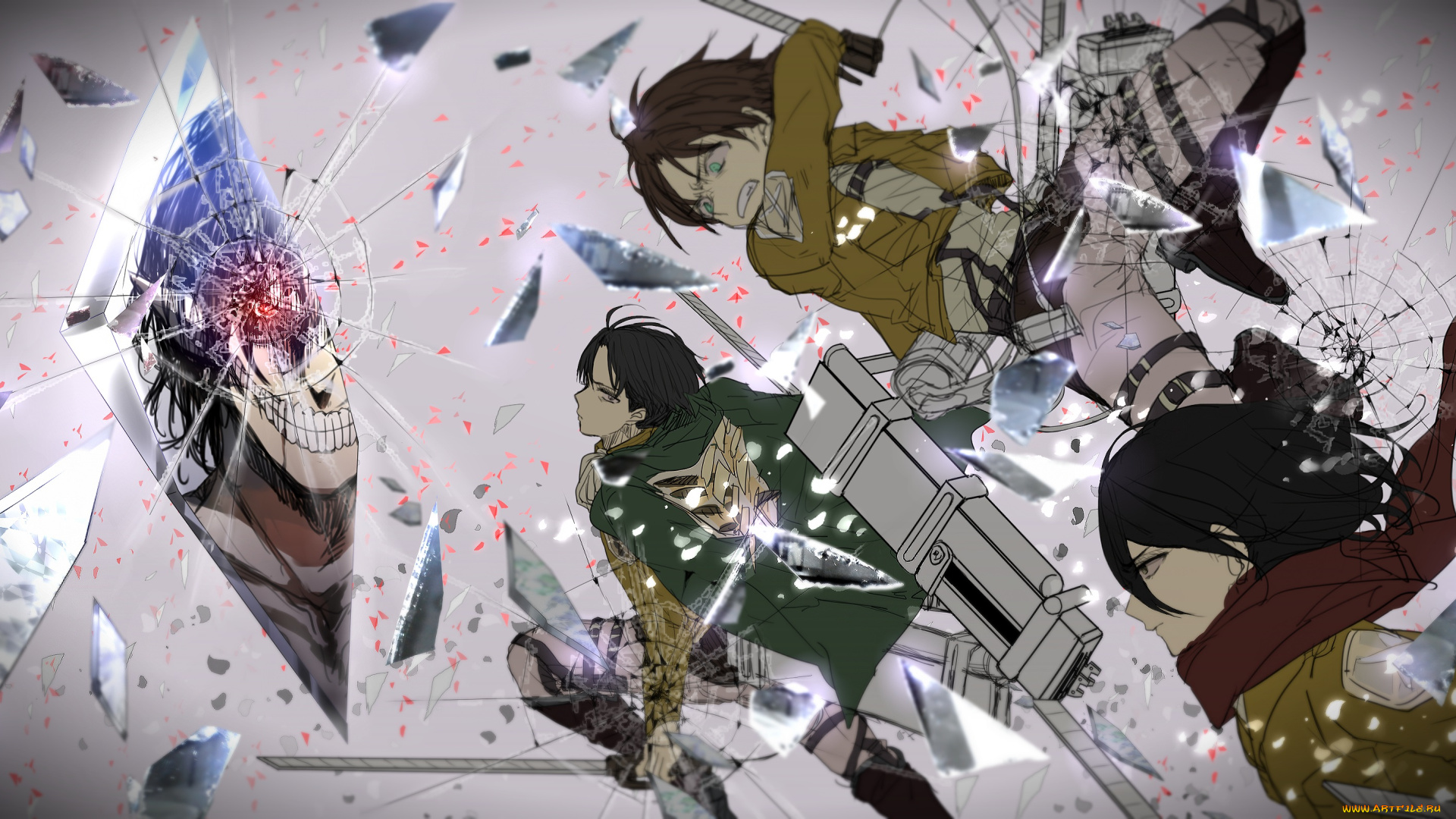аниме, shingeki, no, kyojin, rivaille, levi, атака, титанов, арт, персонажи, трещины, eren, jaeger, mikasa, ackerman