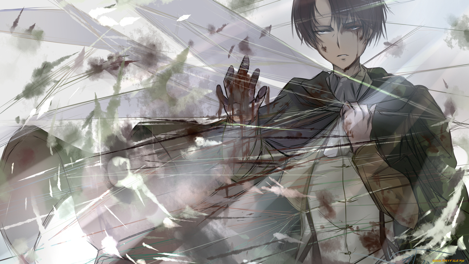 аниме, shingeki, no, kyojin, rivaille, levi, парень, атака, титанов, арт