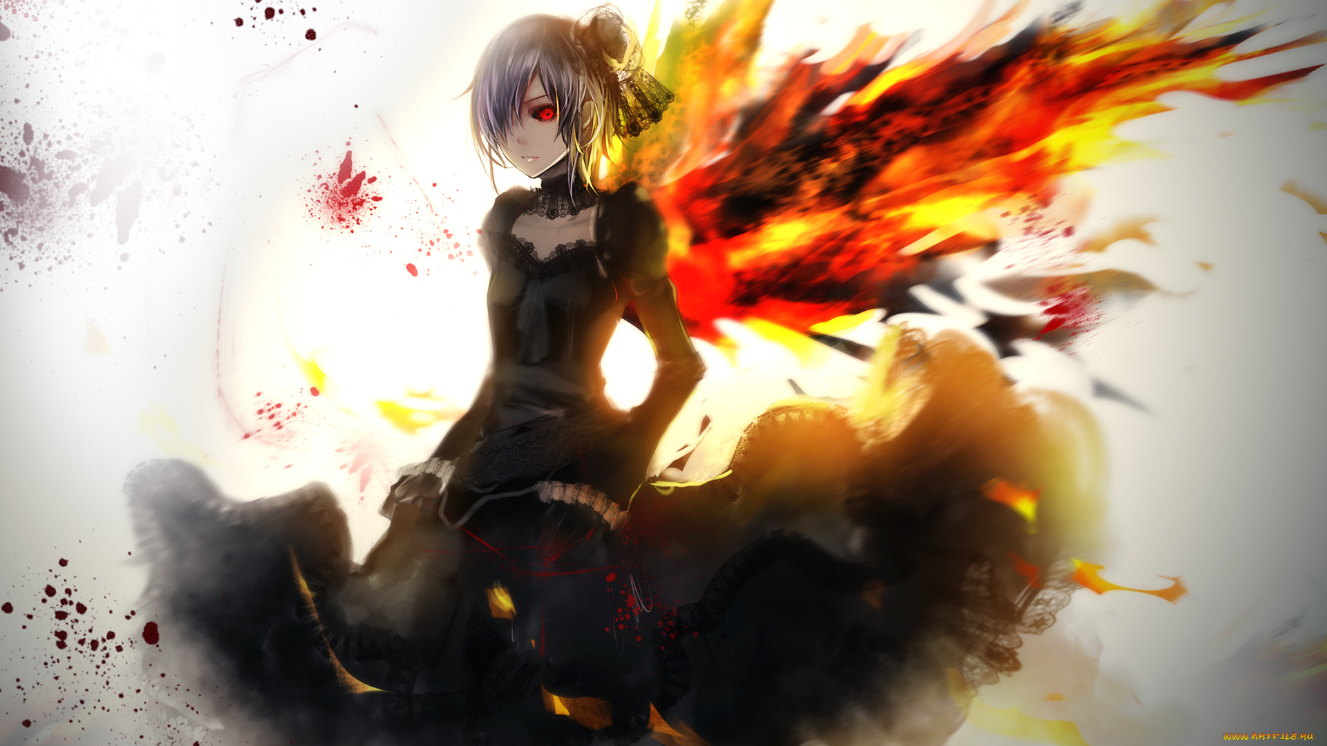 аниме, tokyo, ghoul, tokyo, ghoul, bba, biao, арт, девушка, kirishima, touka, кровь, крылья