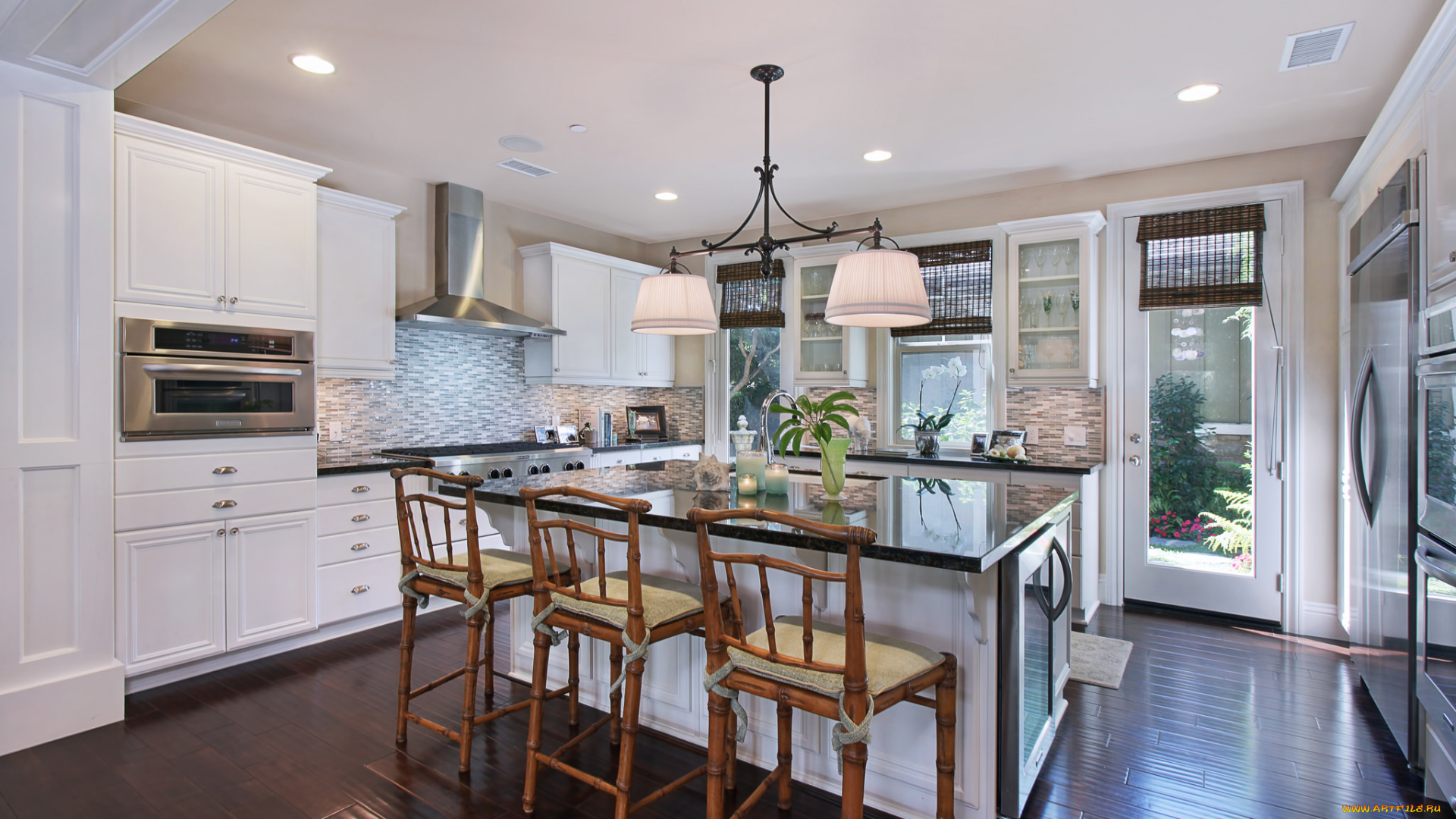 интерьер, кухня, стулья, стол, цветы