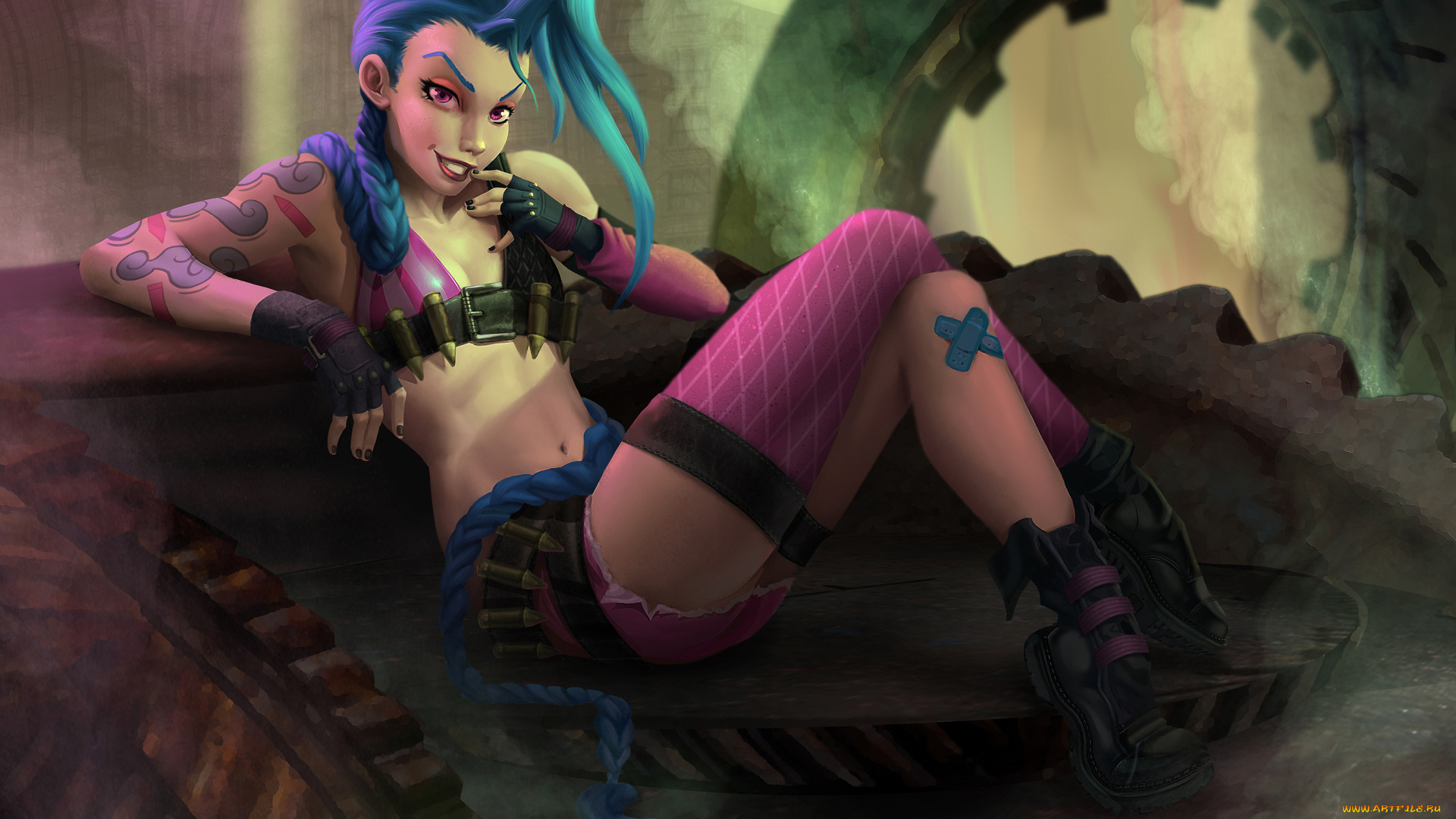 league, of, legends, фэнтези, девушки, league, of, legends, девушка, прическа, арт, jinx