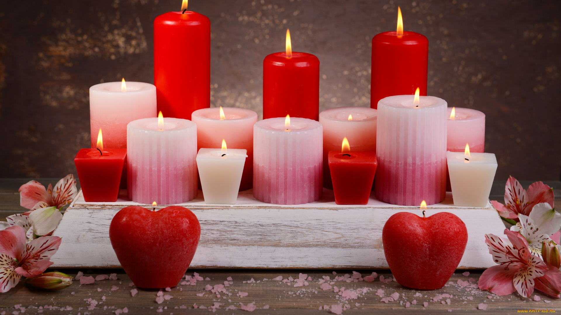 разное, свечи, лепестки, цветы