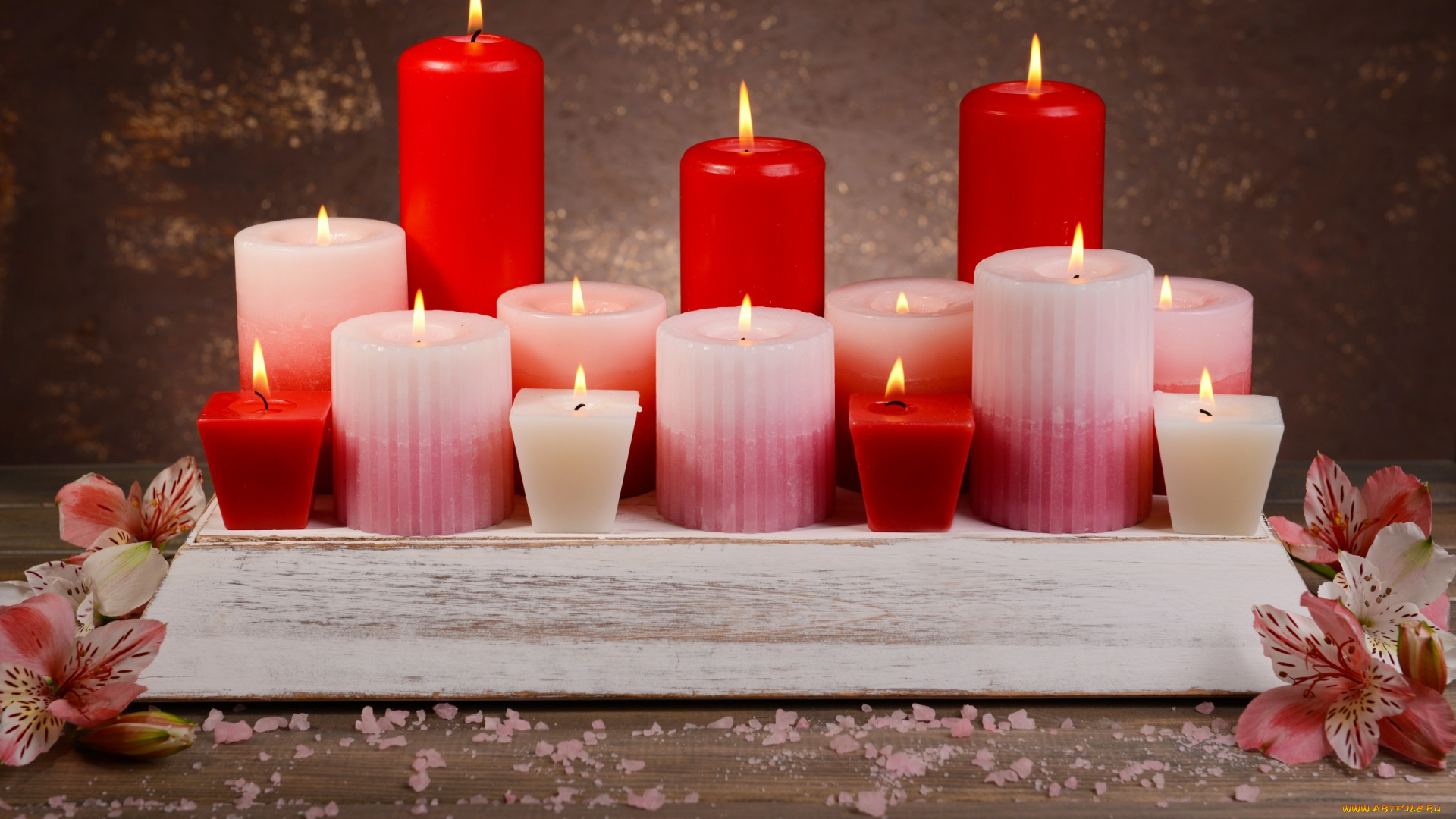 разное, свечи, лепестки, цветы