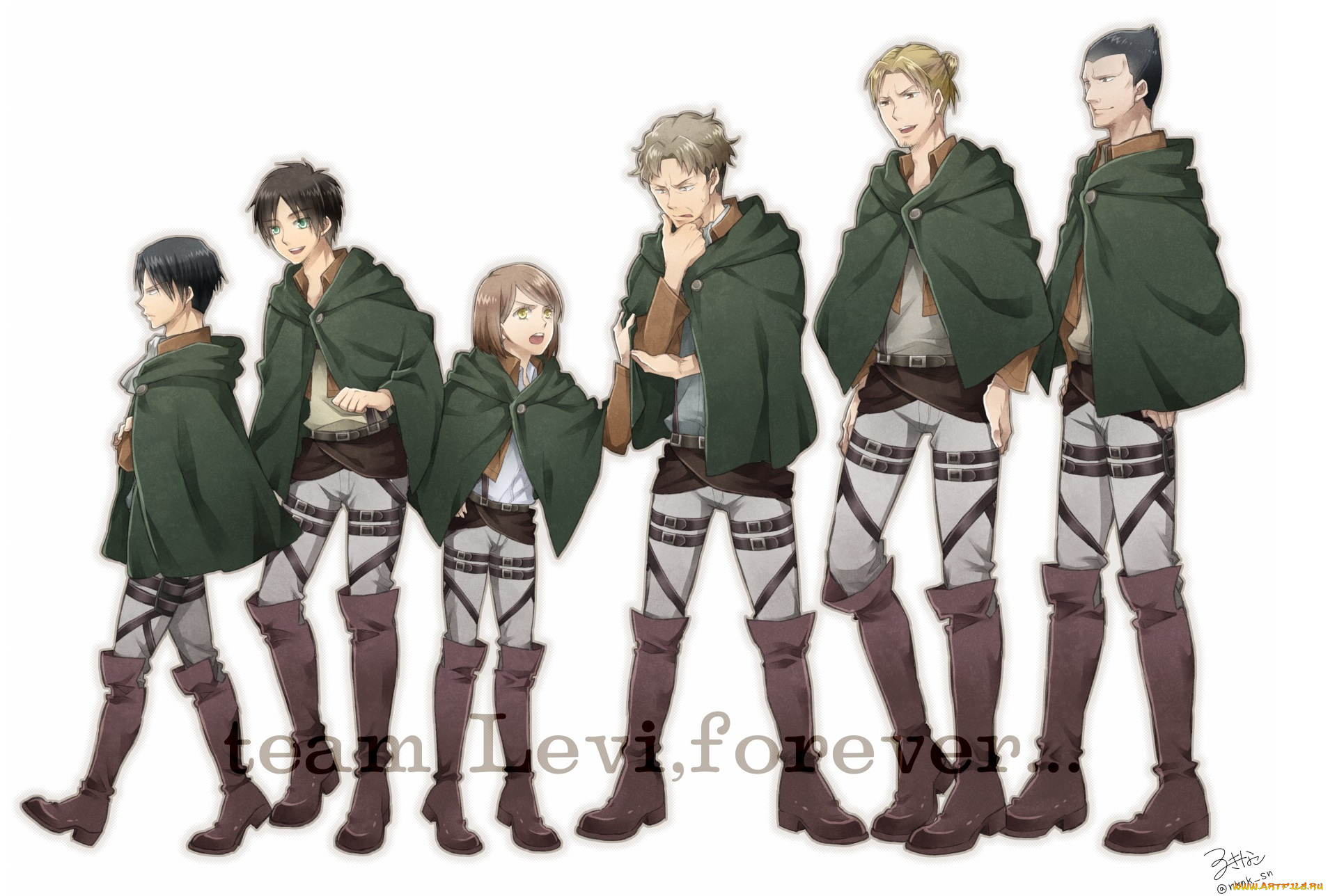 аниме, shingeki, no, kyojin, арт, белый, фон, levi, отряд, парни, девушка, атака, титанов