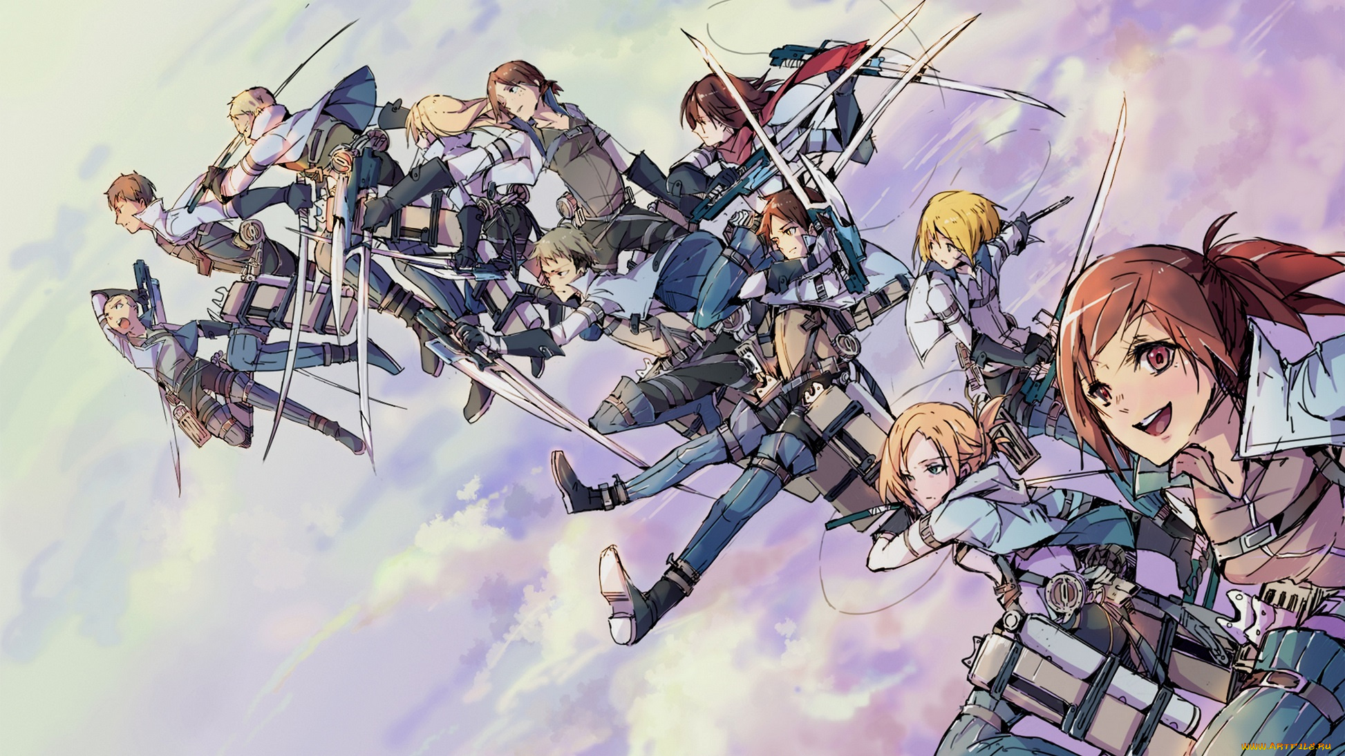 аниме, shingeki, no, kyojin, персонажи, арт, девушки, парни, атака, титанов