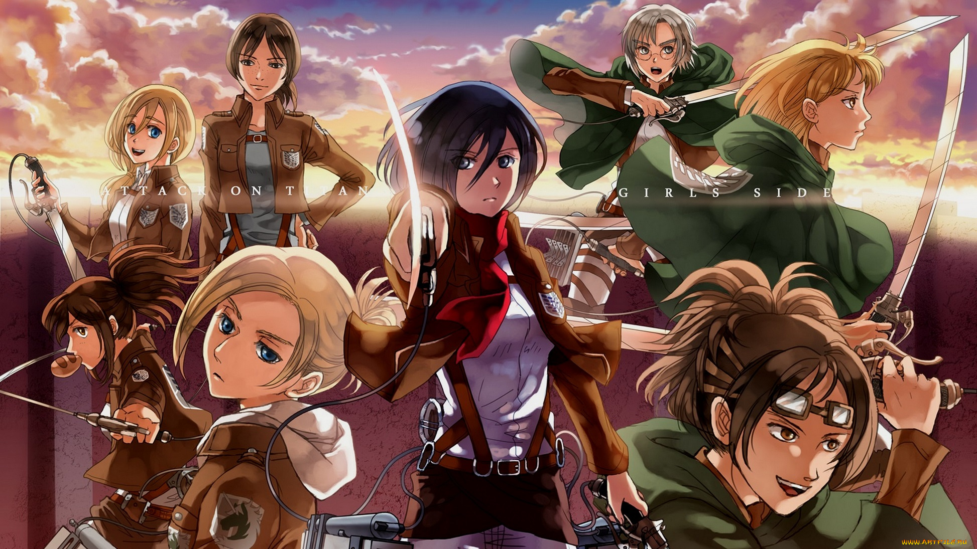 аниме, shingeki, no, kyojin, персонажи, атака, титанов, арт
