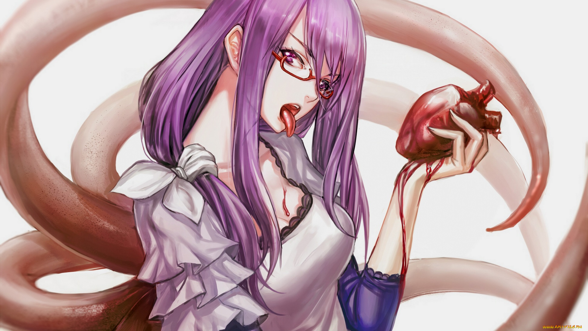 аниме, tokyo, ghoul, токийский, гуль, сердце, арт, девушка, kamishiro, rize, кровь