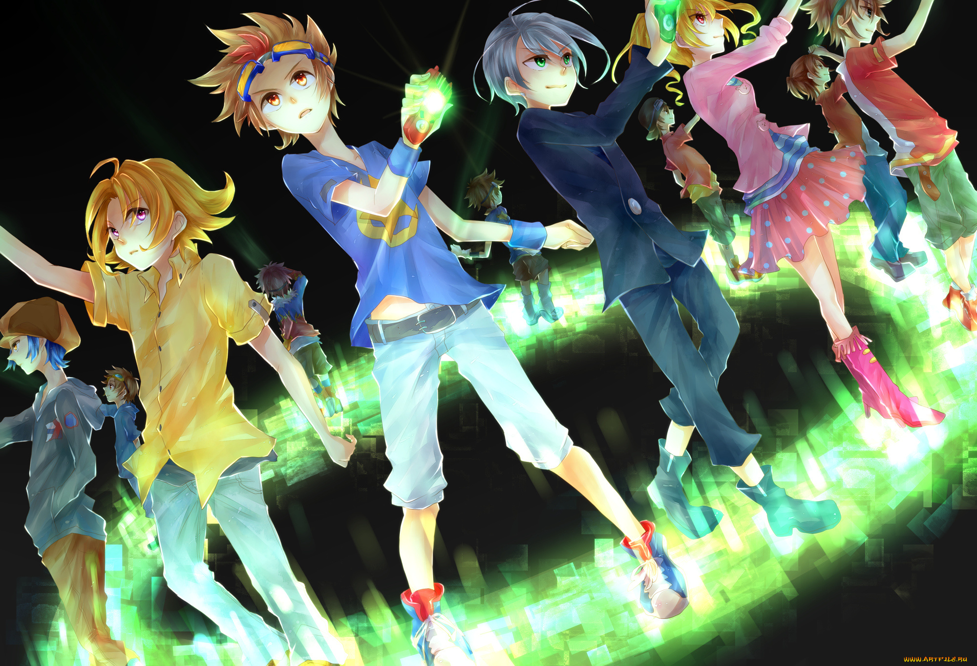 аниме, digimon, магия, очки, девушки, парни