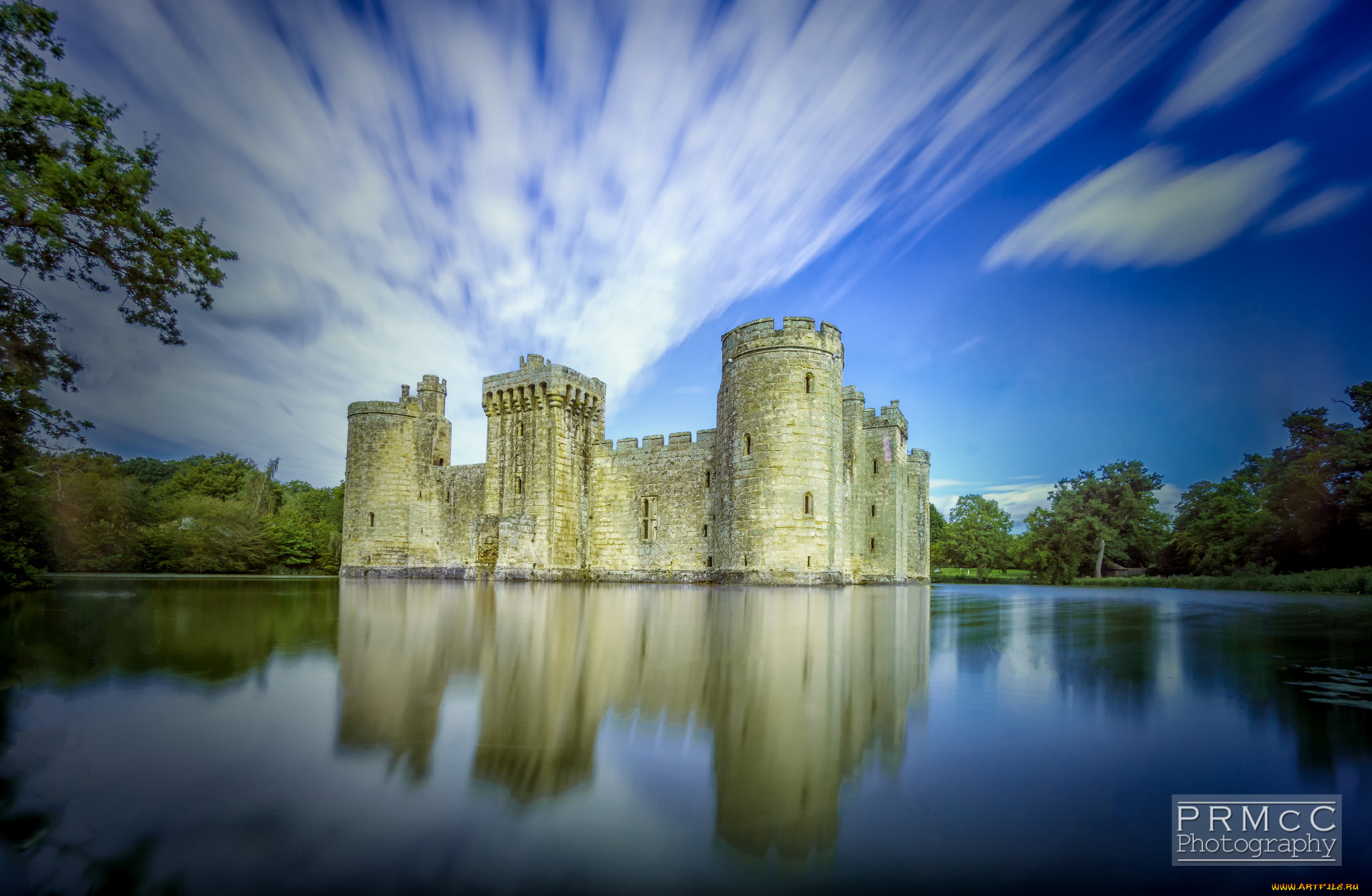 города, -, дворцы, , замки, , крепости, облака, небо, отражение, озеро, замок, деревья