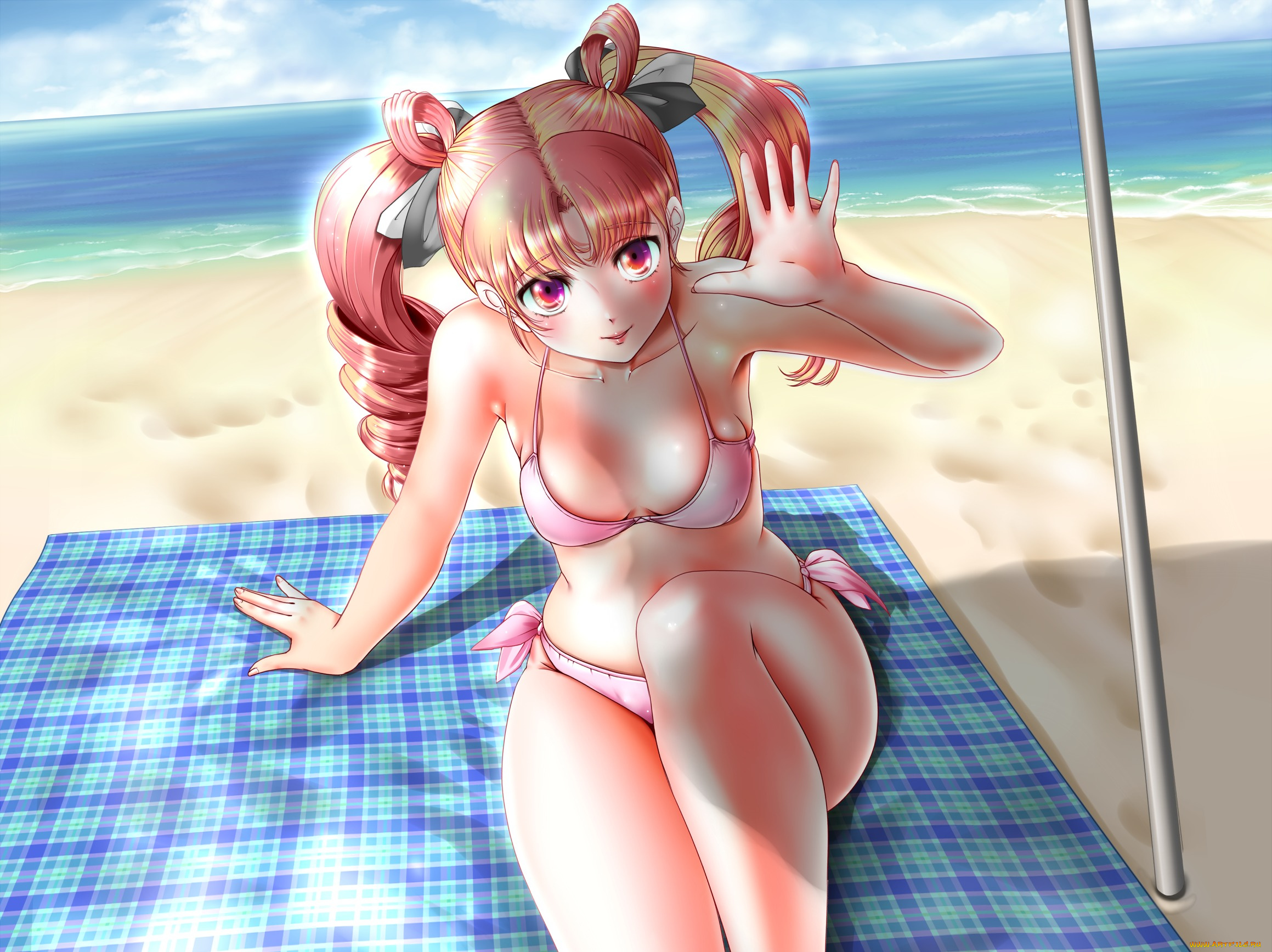 аниме, sailor, moon, art, bishoujo, senshi, sailor, moon, пляж, море, бикини, груди, жест, улыбка, взгляд, miharin, девушка, chibiusa