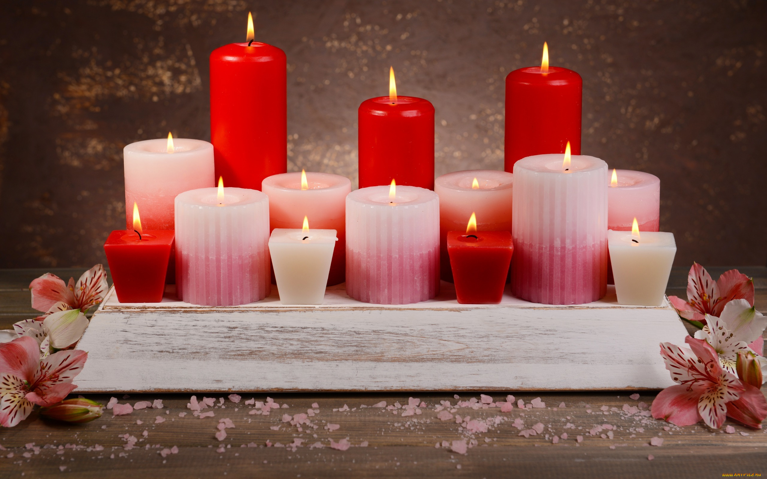разное, свечи, лепестки, цветы