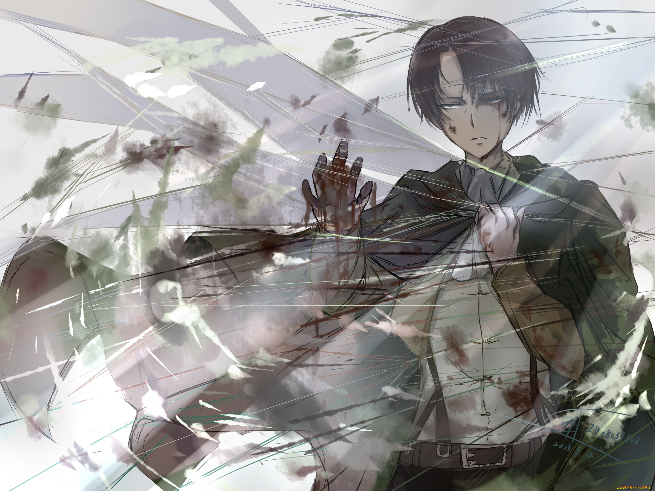 аниме, shingeki, no, kyojin, rivaille, levi, парень, атака, титанов, арт