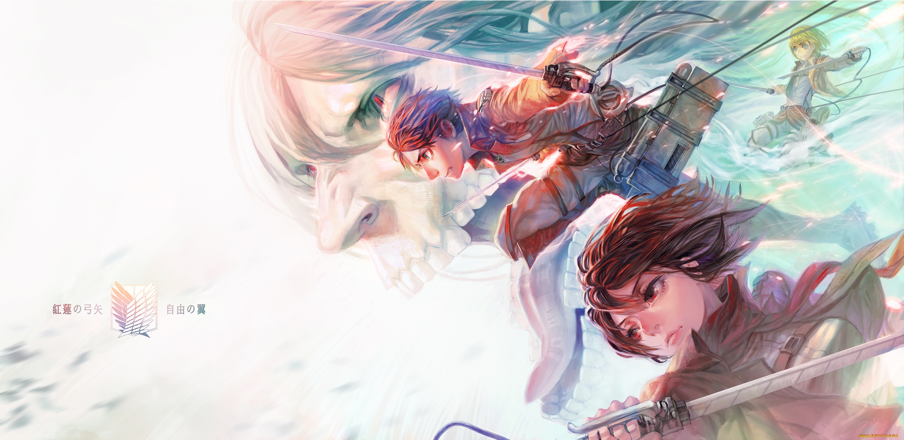 аниме, shingeki, no, kyojin, арт, eren, jaeger, mikasa, ackerman, armin, arlert