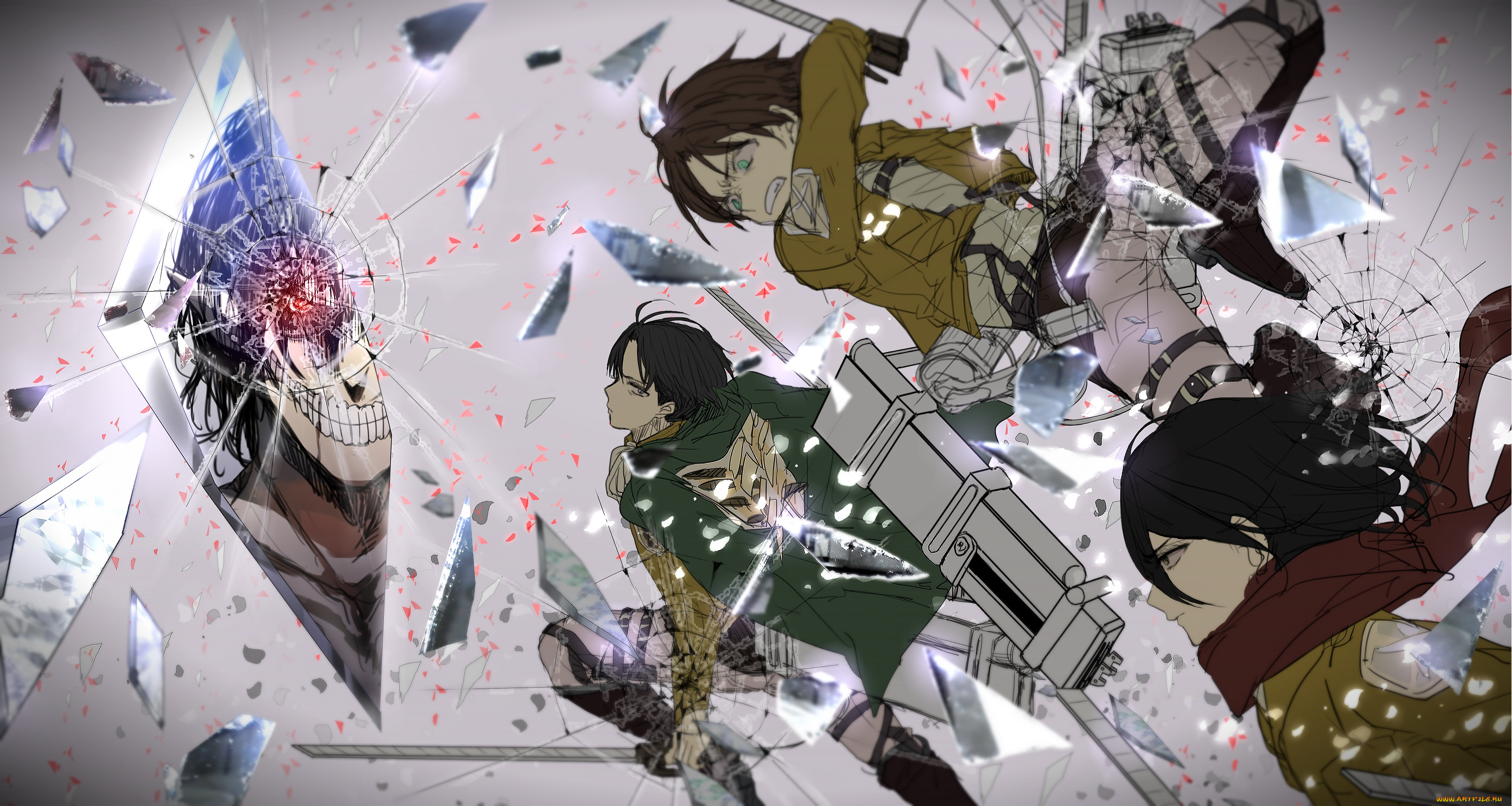 аниме, shingeki, no, kyojin, rivaille, levi, атака, титанов, арт, персонажи, трещины, eren, jaeger, mikasa, ackerman