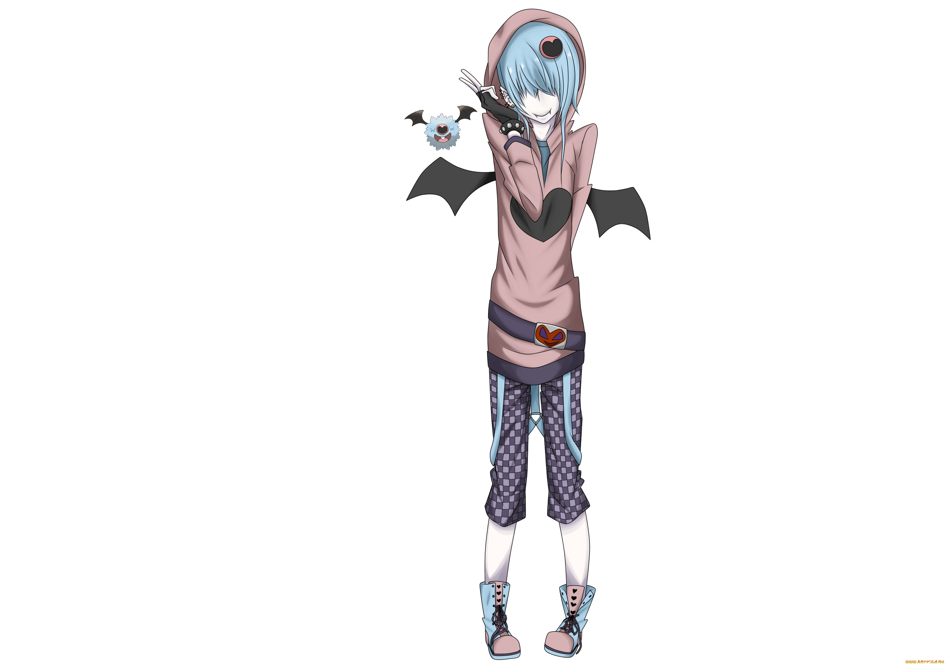 аниме, -angels, &, demons, парень, арт, крылышки, улыбка, белый, фон