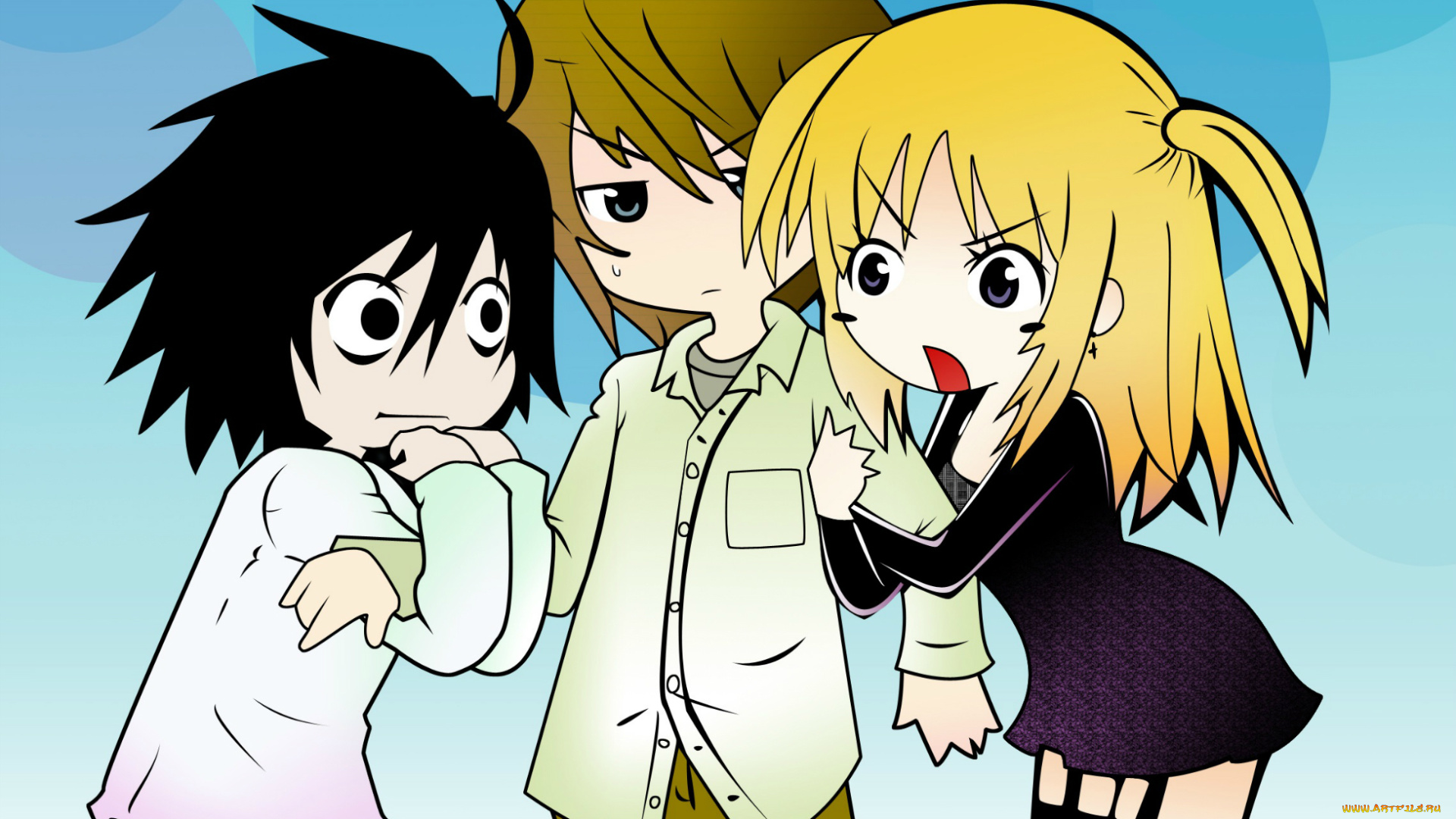 аниме, death, note, трое, тетрадь, смерти, misa, amane, l, yagami, light, death, note, друзья, кира