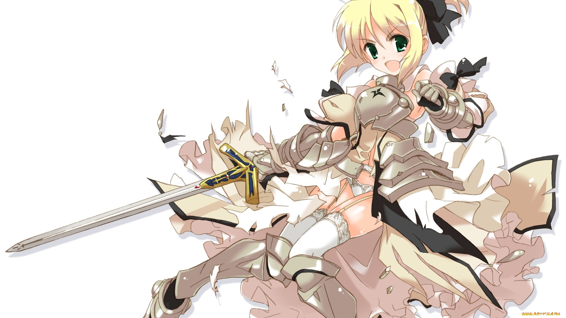 аниме, fate, stay, night, девочка, сейбер, арт