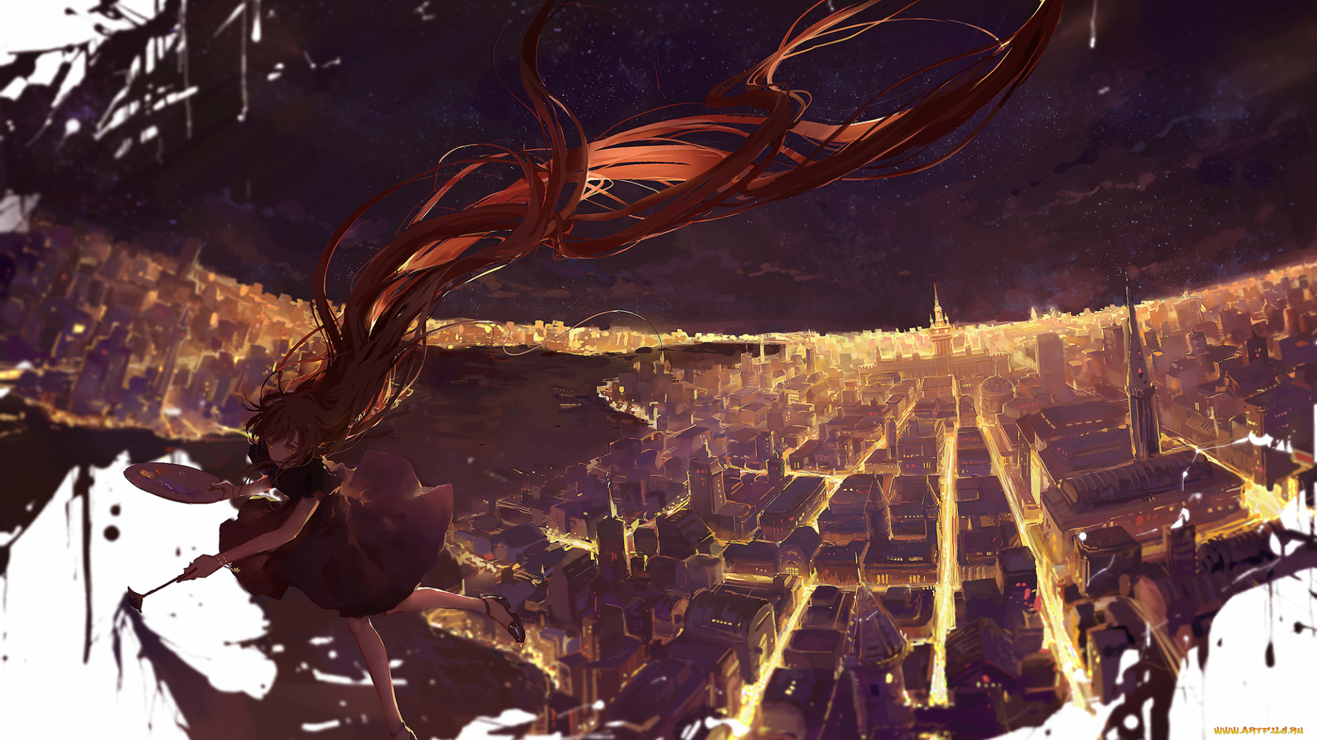 аниме, город, , улицы, , здания, moss, 2225028, волосы, девушка, арт