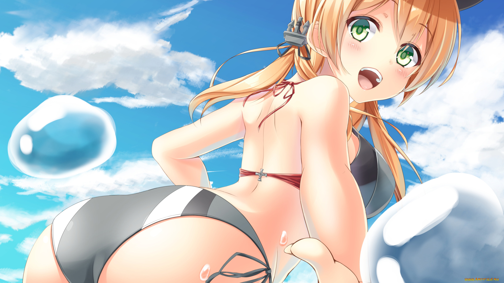 аниме, kantai, collection, prinz, eugen, kantai, collection, попа, арт, kapatarou, девушка, kancolle, купальник