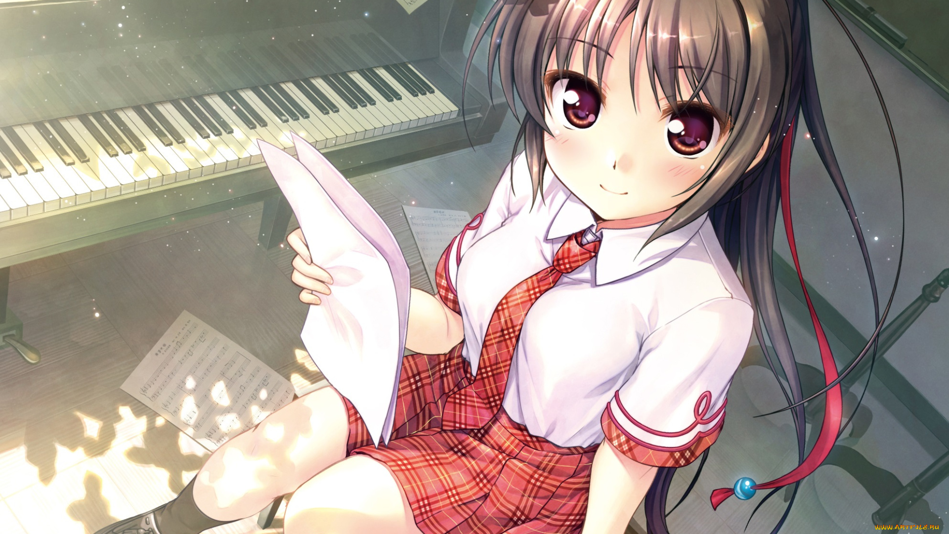 аниме, музыка, девушка, daitoshokan, no, hitsujikai, bekkankou, арт, sakuraba, tamamo, пианино