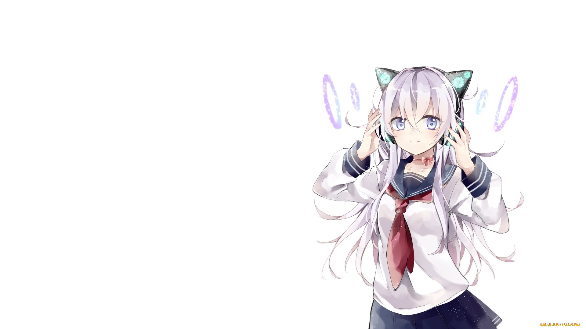 аниме, музыка, фон, взгляд, наушники, девушка