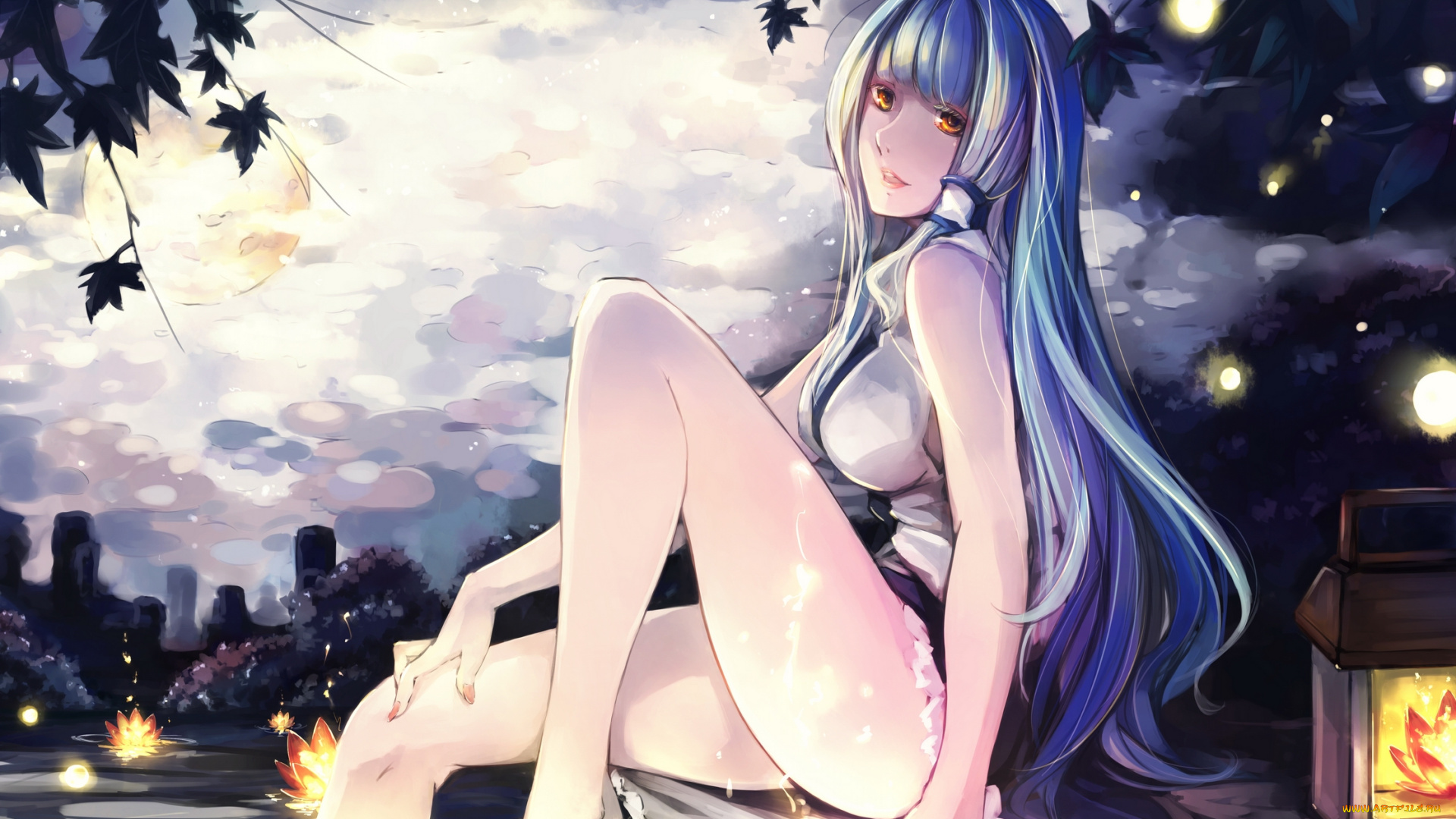 аниме, touhou, kochiya, sanae, kalalasan, девушка, арт, вода, кувшинки