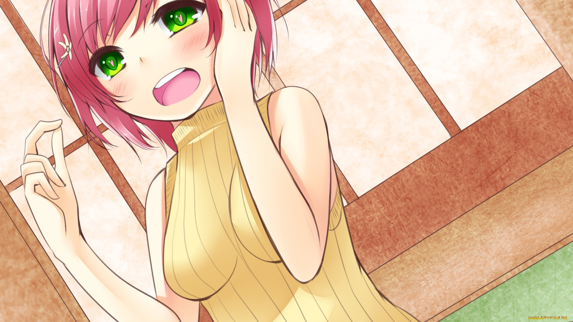 аниме, unknown, , другое, взгляд, фон, заколка, девушка