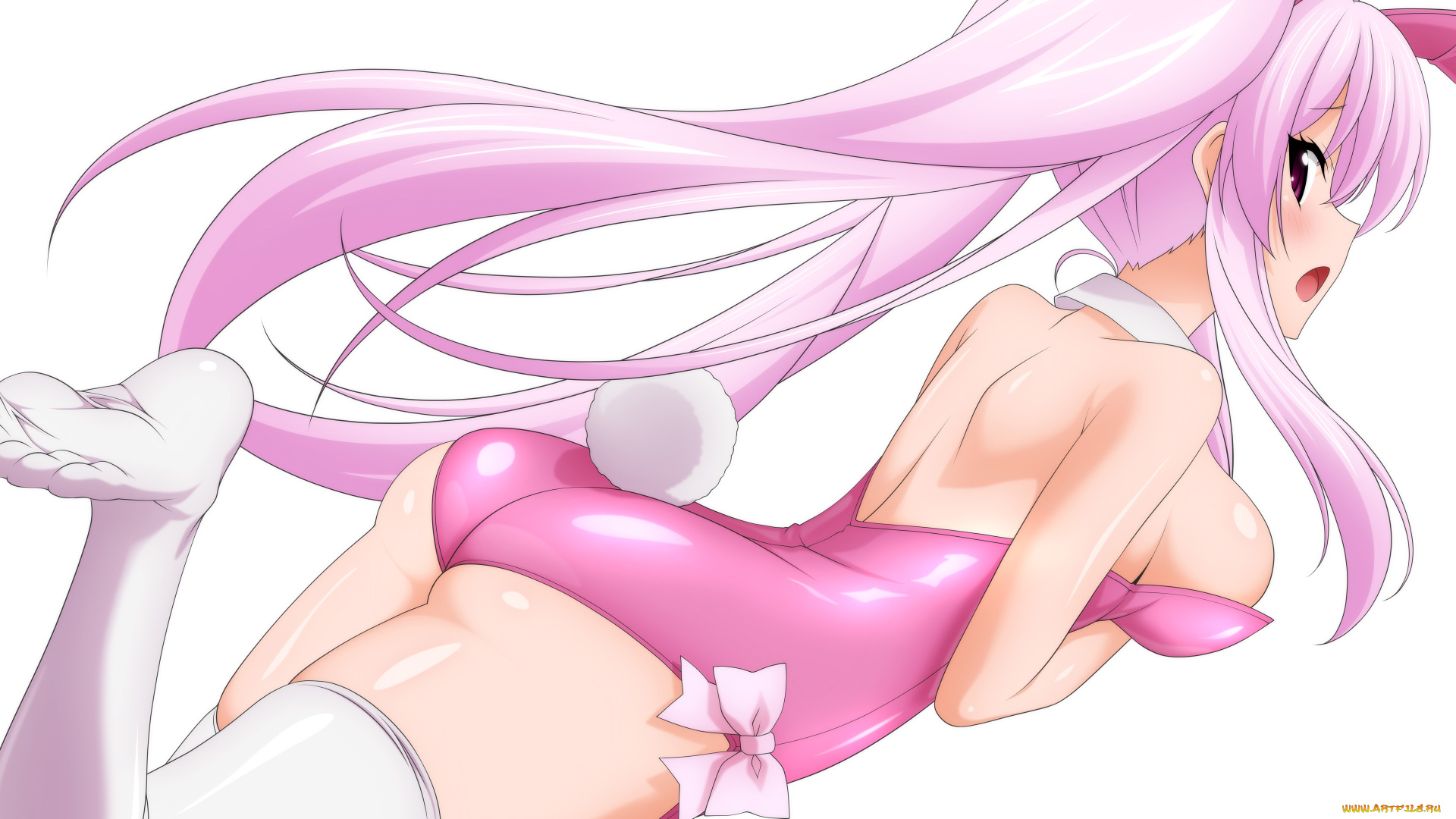 аниме, unknown, , другое, взгляд, хвост, бант, ушки, кролик, костюм, фон, девушка