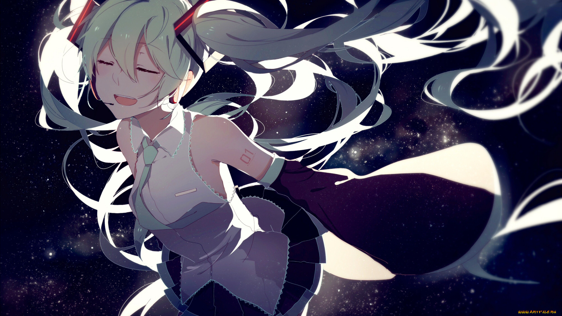 аниме, vocaloid, арт, космос, девушка, lococop, hatsune, miku