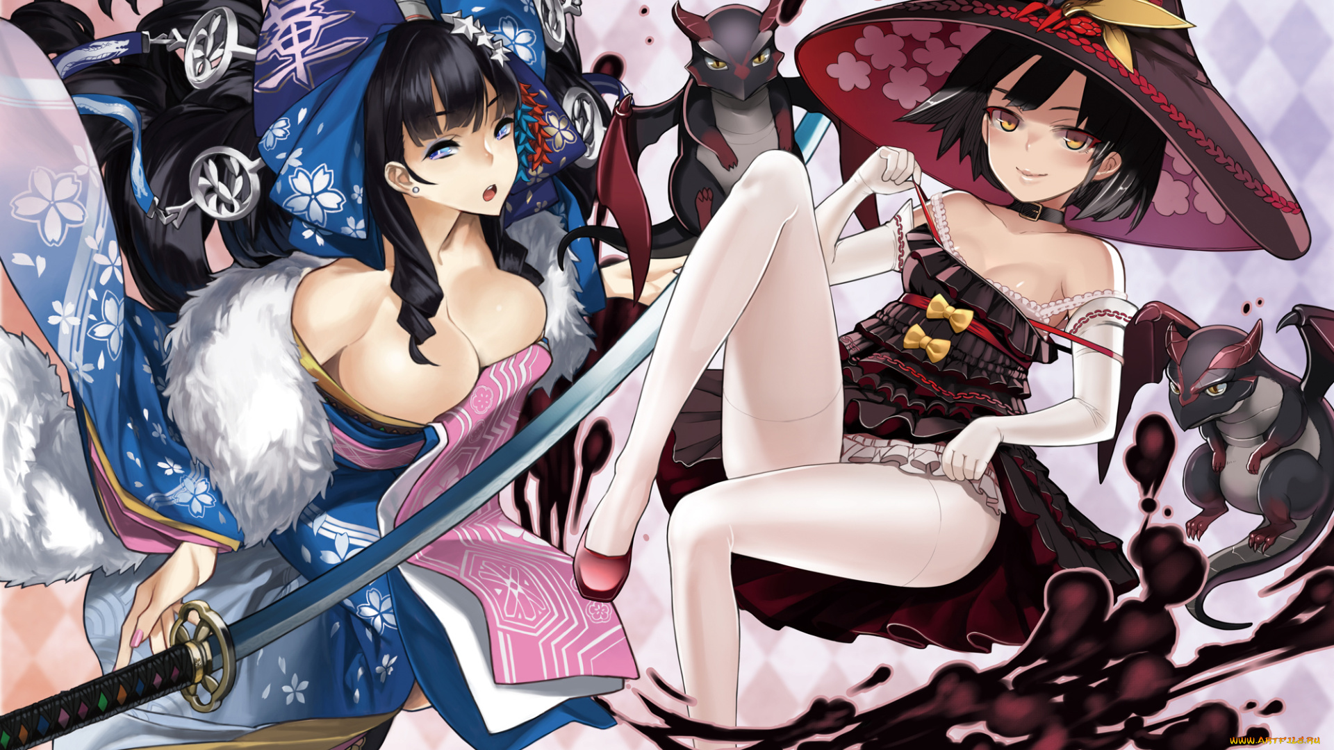 аниме, животные, , существа, драконы, меч, 92m, арт, девушки