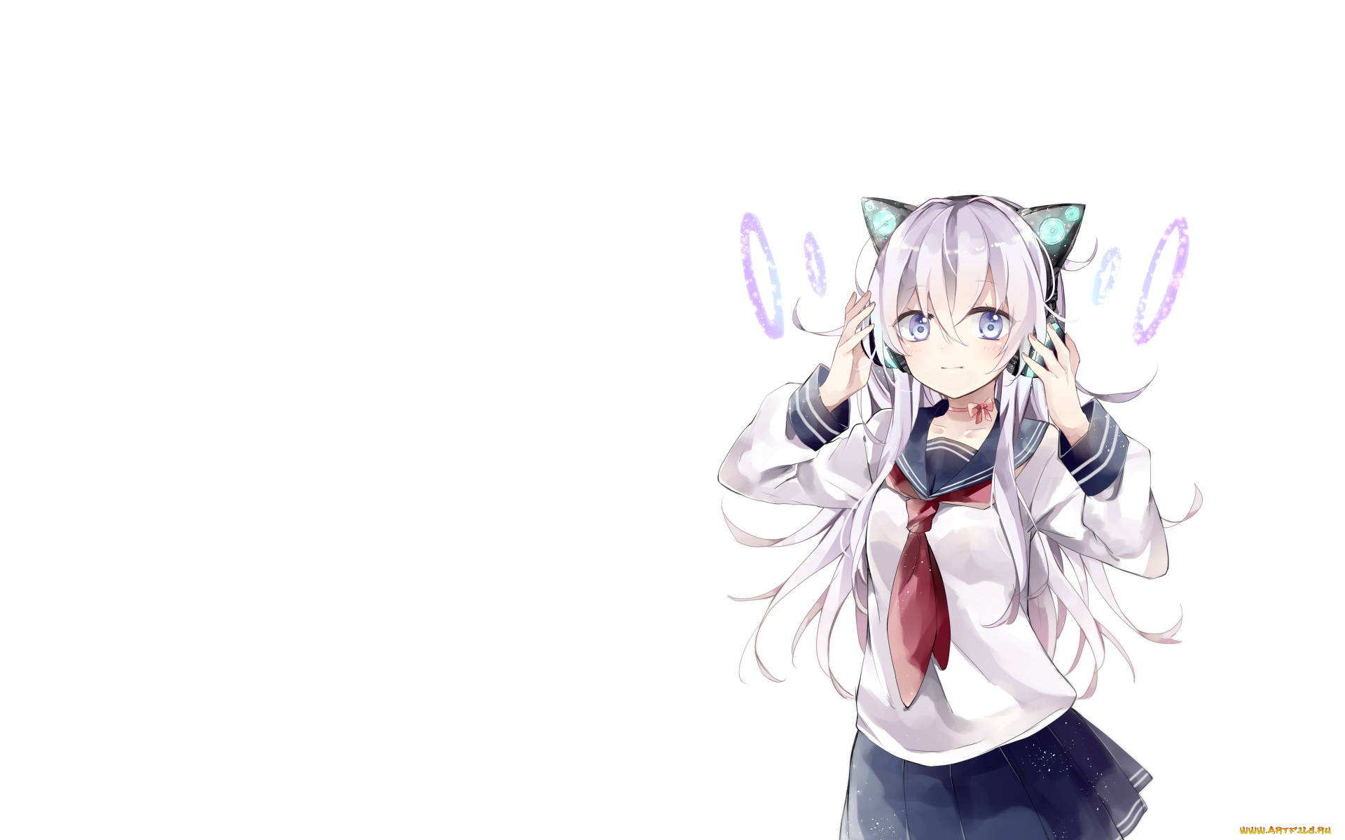 аниме, музыка, фон, взгляд, наушники, девушка