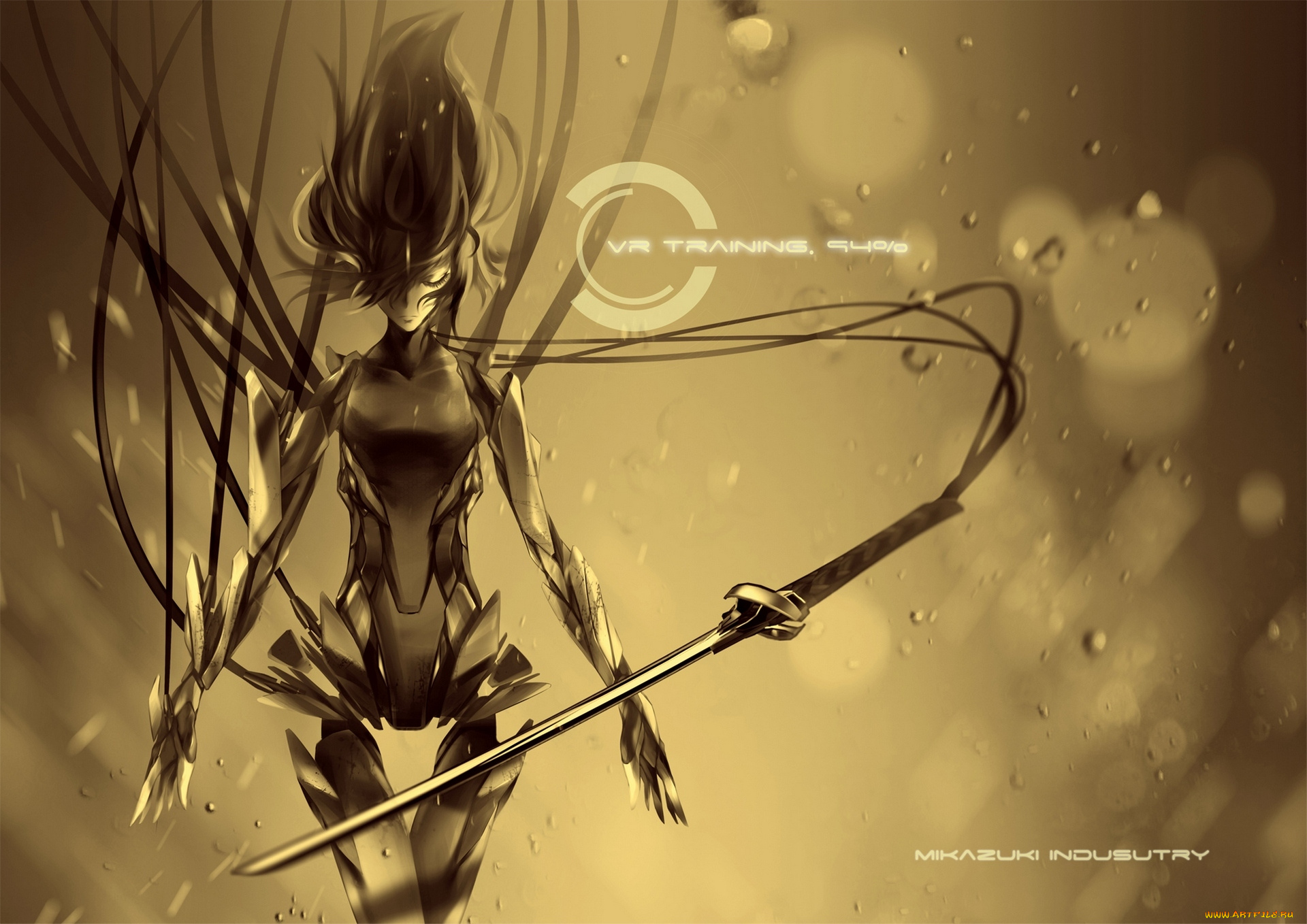 аниме, оружие, , техника, , технологии, арт, mikazuki, industry, провода, катана, робот