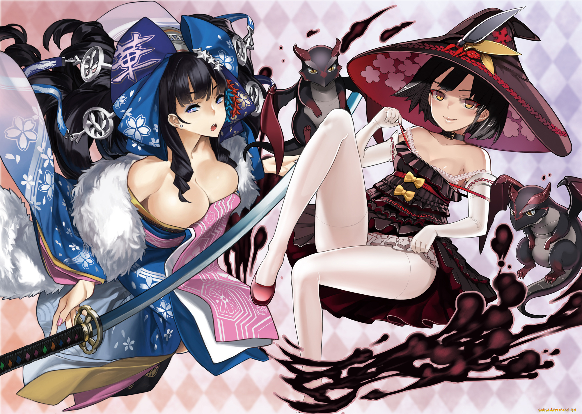 аниме, животные, , существа, драконы, меч, 92m, арт, девушки