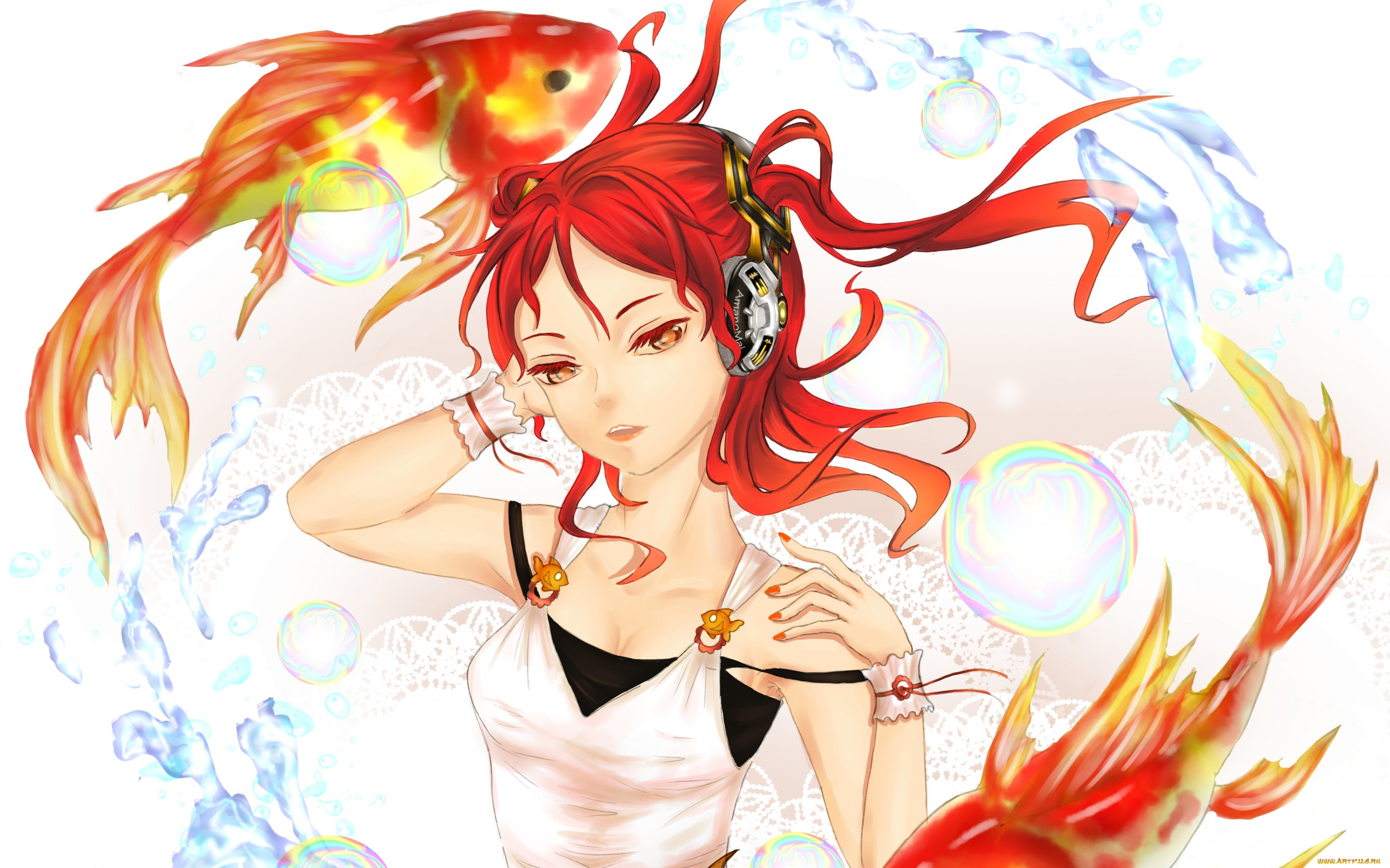 аниме, beatmania, девочка, рыбки