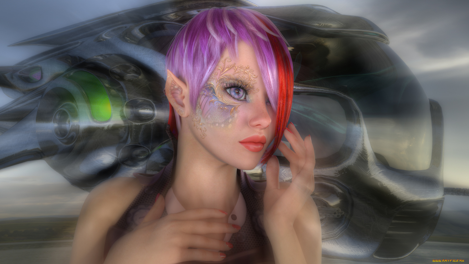 3д, графика, эльфы, , elves, эльфийка, фон, взгляд