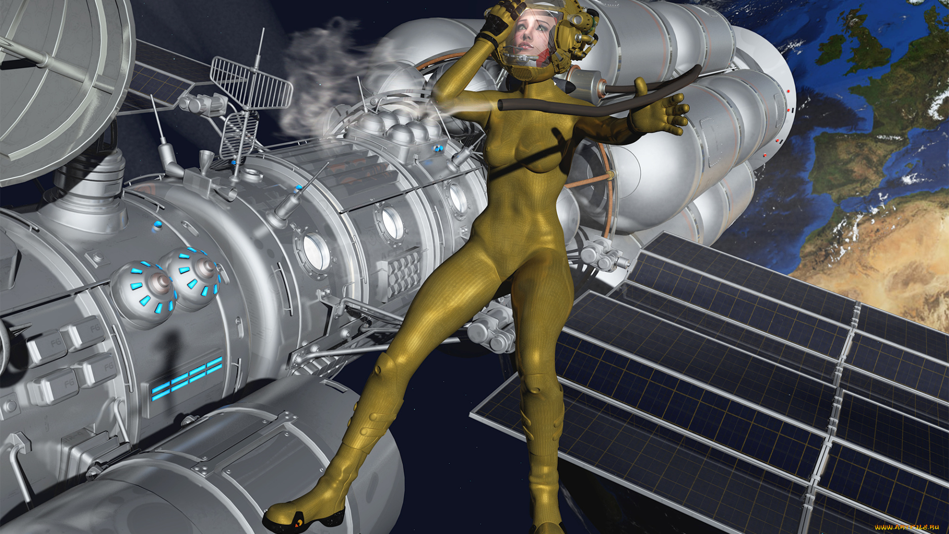 3д, графика, фантазия, , fantasy, фон, девушка, взгляд