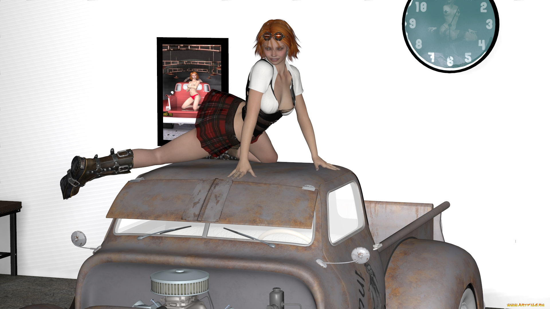 3д, графика, люди-авто, мото, , people-, car, , , moto, автомобиль, фон, взгляд, девушка