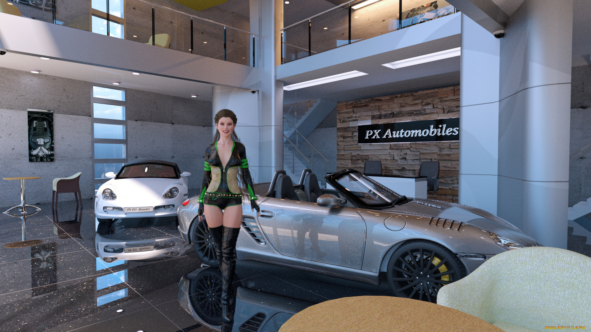 3д, графика, люди-авто, мото, , people-, car, , , moto, девушка, взгляд, фон, автомобиль