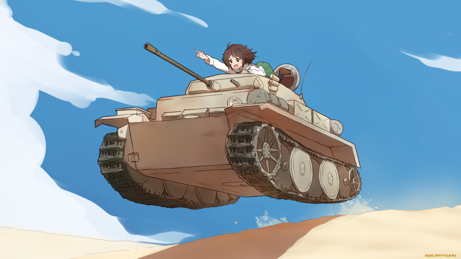 аниме, girls, und, panzer, девушка, фон, взгляд