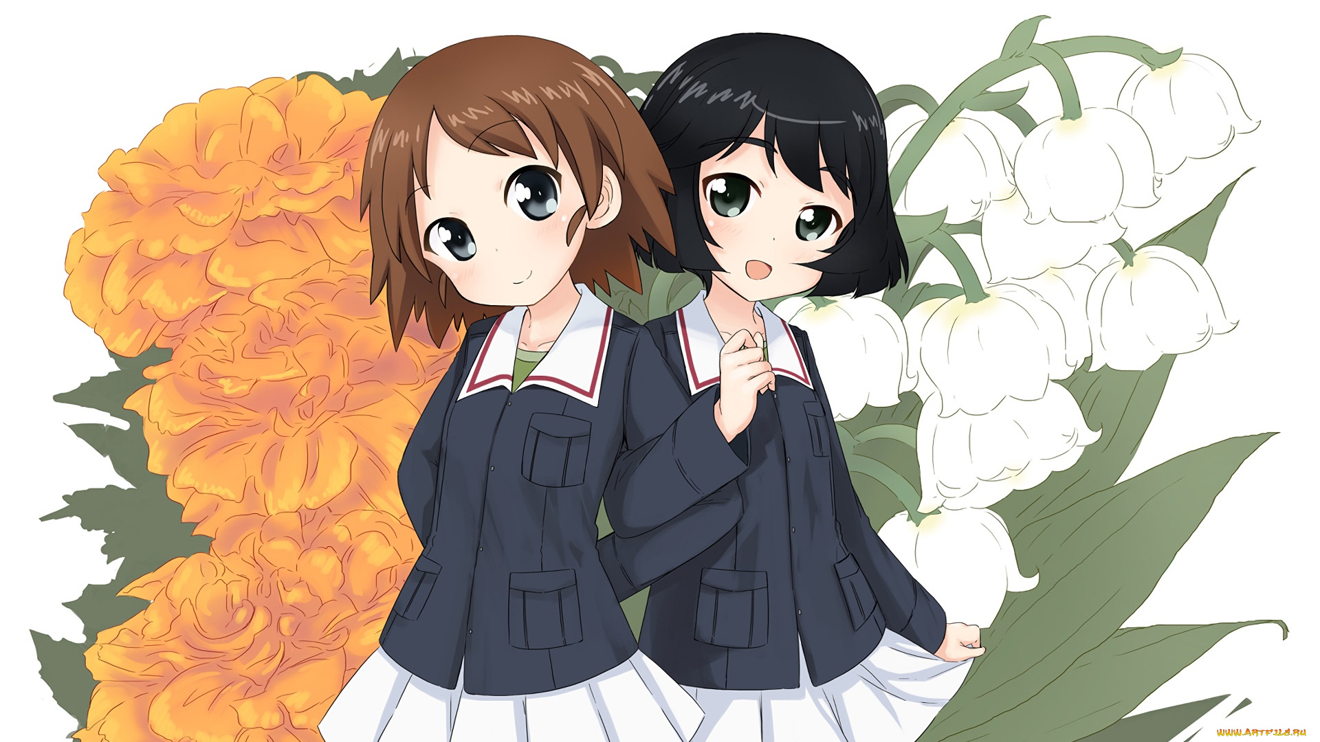 аниме, girls, und, panzer, девушки, фон, взгляд