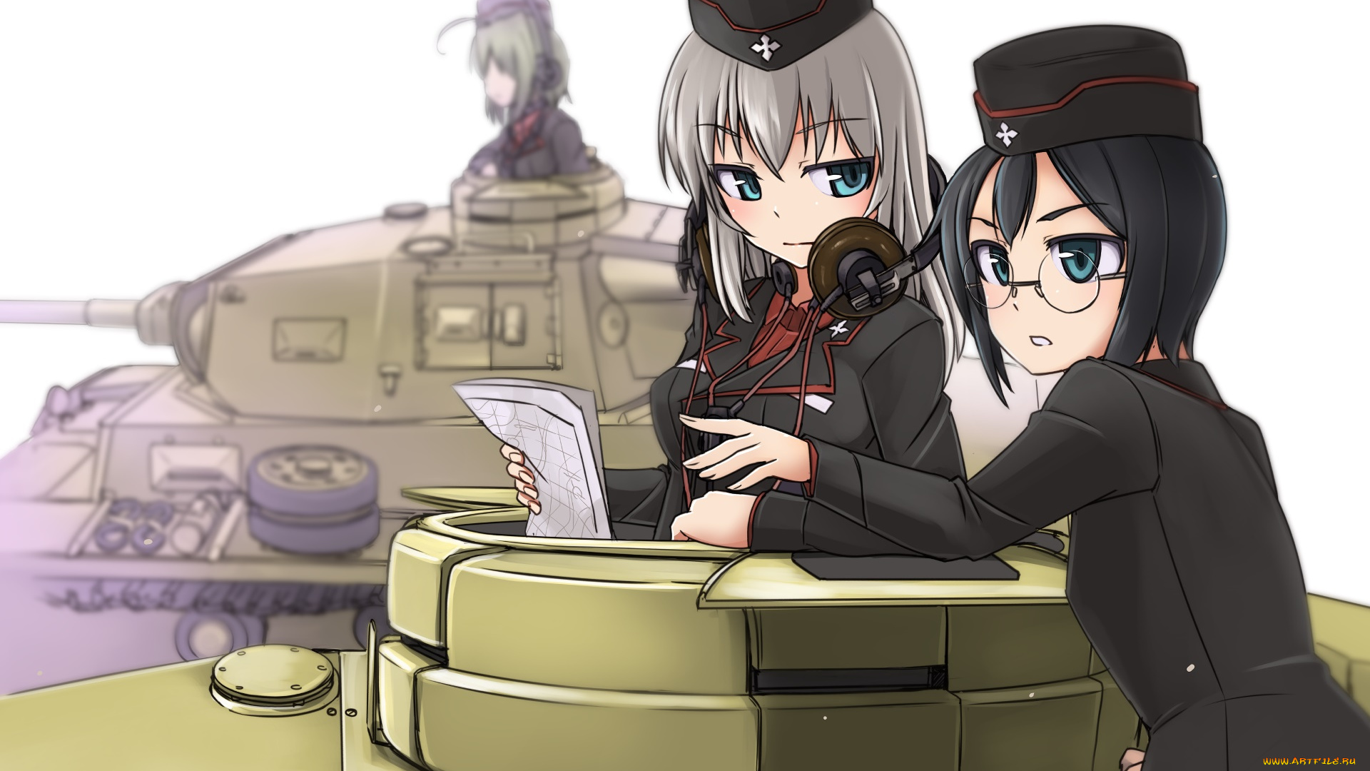 аниме, girls, und, panzer, фон, взгляд, девушки