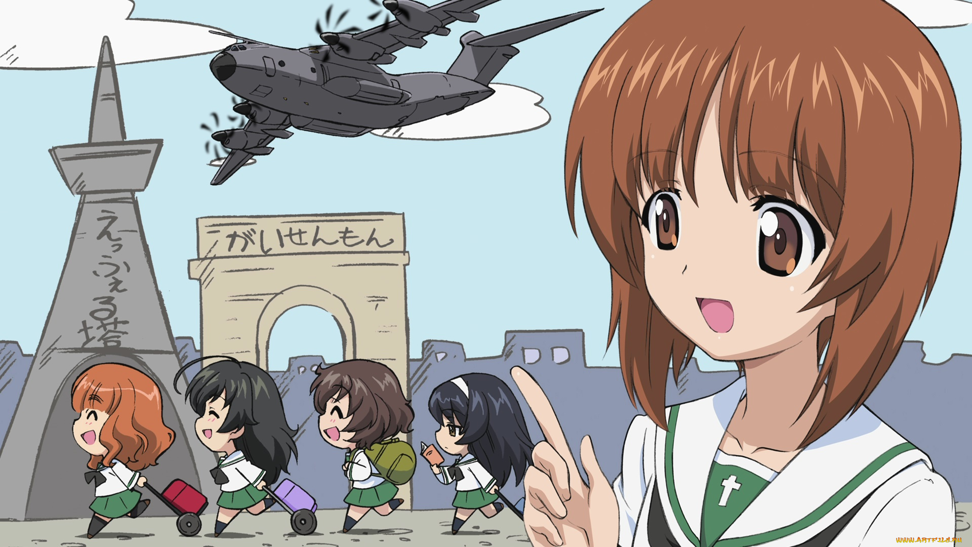 аниме, girls, und, panzer, фон, взгляд, девушка