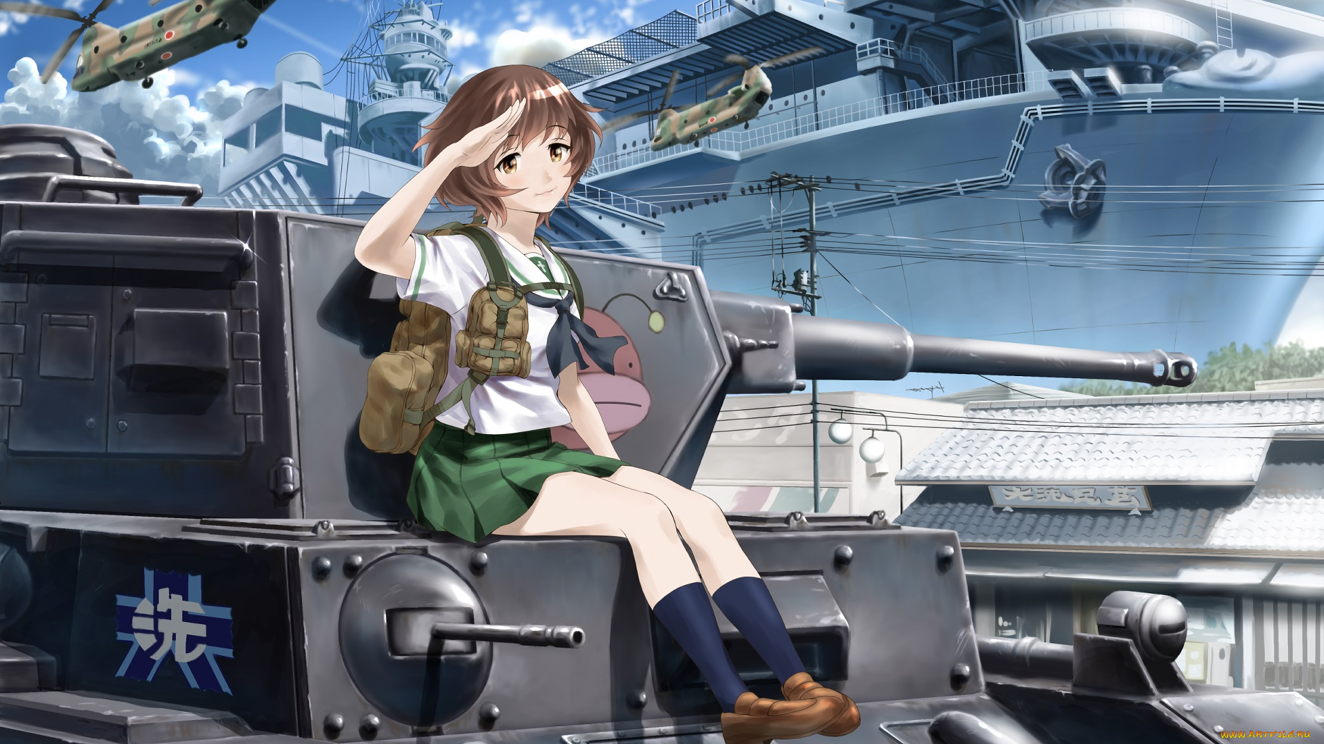 аниме, girls, und, panzer, фон, взгляд, девушка